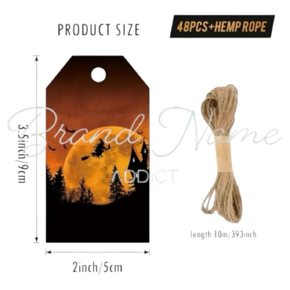 PRICE IS FIRM - Set of 48 Piece Goth Witch Halloween Moon Tags with Hemp Rope - Picture 2 of 2